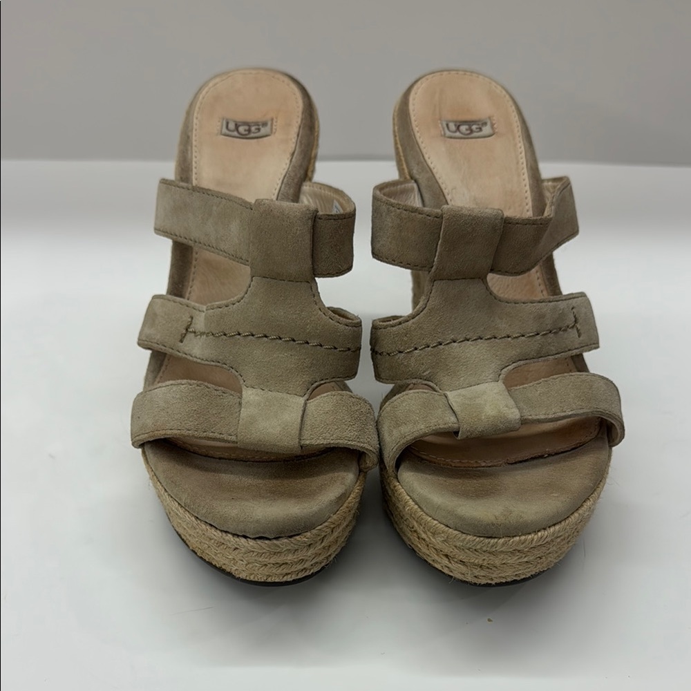UGG Tan Suede Espadrille Wedge Sandals - Picture 6 of 11